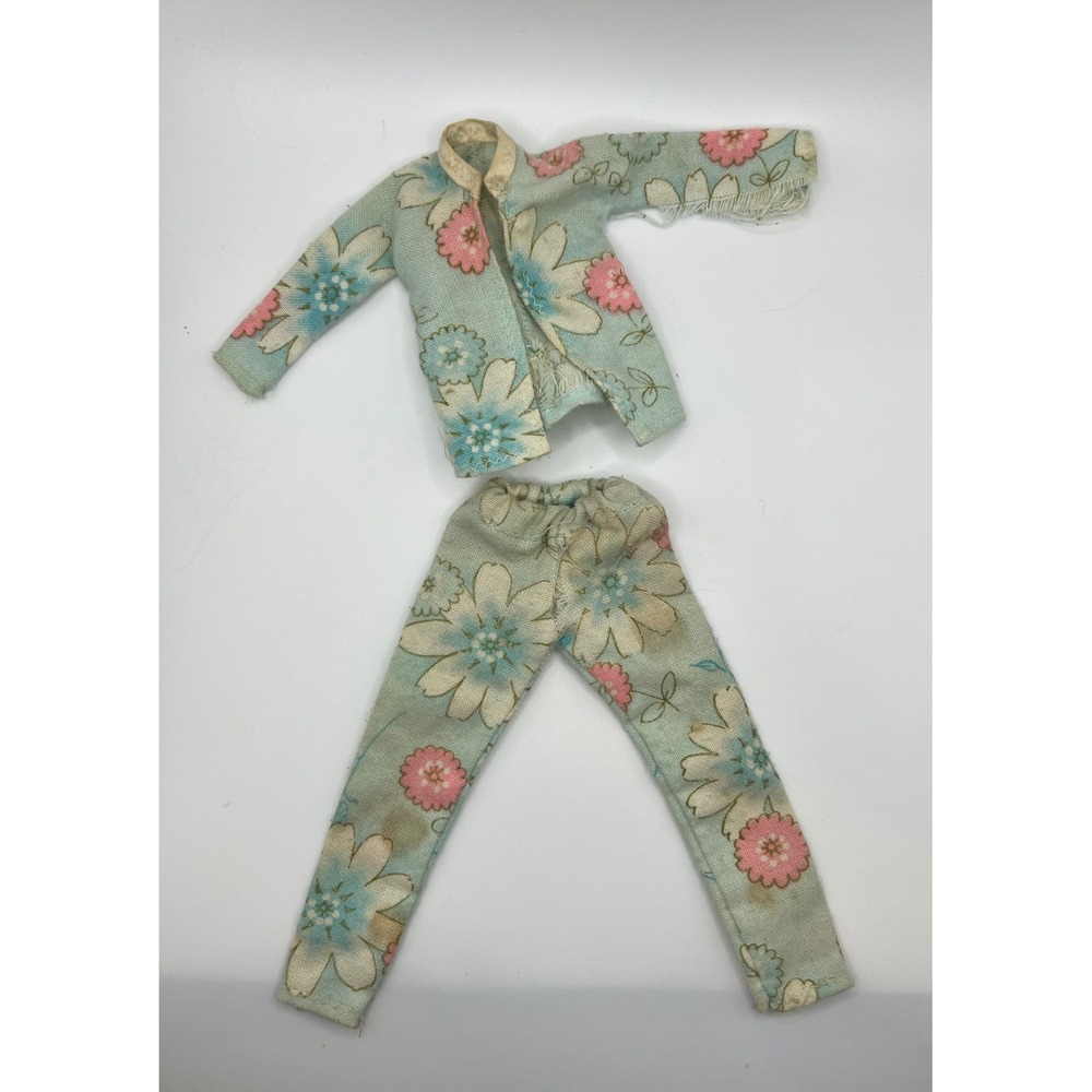 Vintage Barbie Floral Pajama Long‎ Sleeve Pant Set Doll Clothing INSPECT PHOTOS